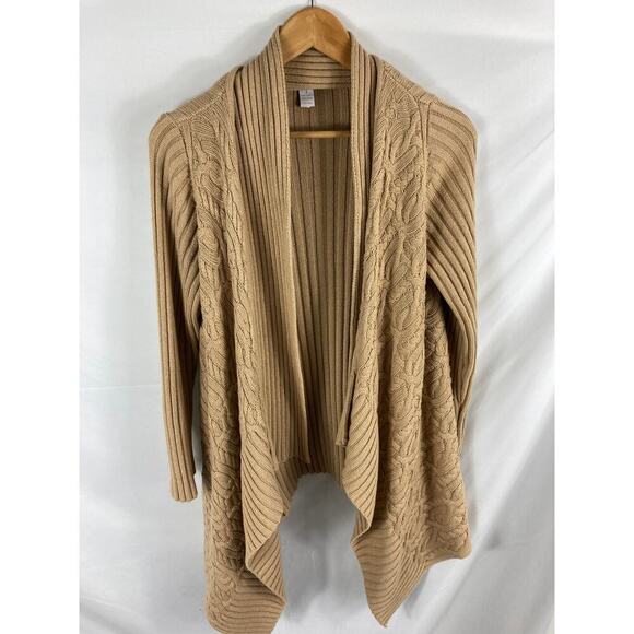 Chicos Draped Cable Knit Tan Sweater Size 1/Medium - Picture 1 of 4